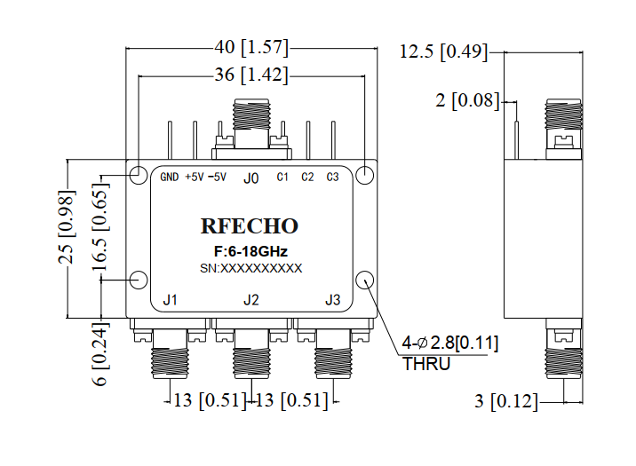 Absorptive Coaxial   SP3T Switch from 6GHz to 18GHz .OSA0306001800C