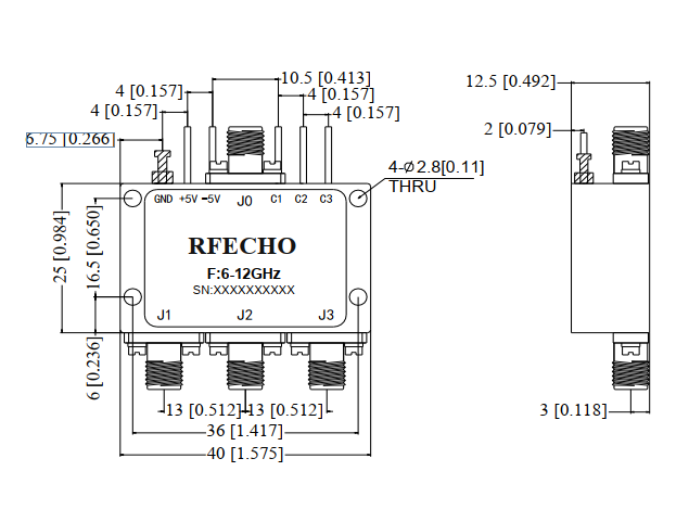 Absorptive Coaxial   SP3T Switch from 6GHz to 12GHz .OSR0306001200A