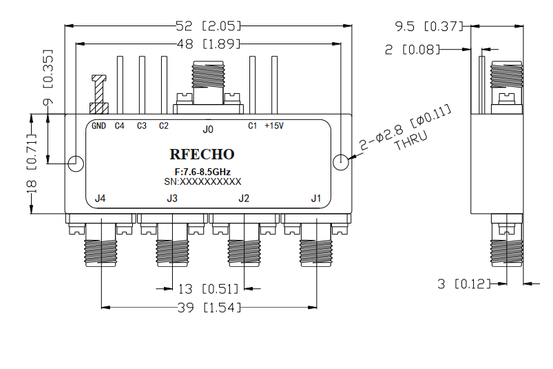 Absorptive Coaxial   SP4T Switch from 7.6GHz to 8.5GHz .OSA0407600850A
