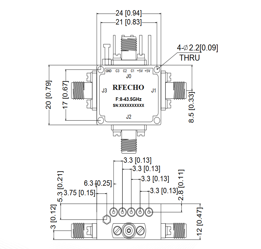 Absorptive Coaxial   SP3T Switch from 8GHz to 43.5GHz .OSA0308004350A