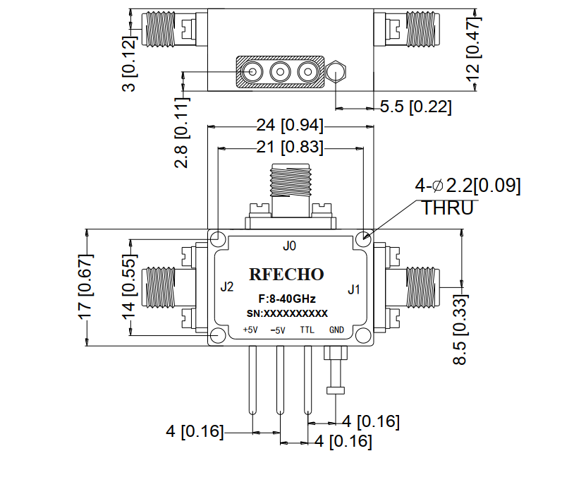 Absorptive Coaxial   SP2T Switch from 8GHz to 40GHz .OSA0208004000A