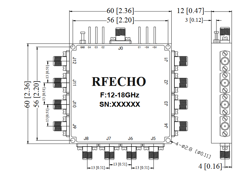 Absorptive Coaxial   SP12T Switch from 12GHz to 18GHz .OSA1212001800A