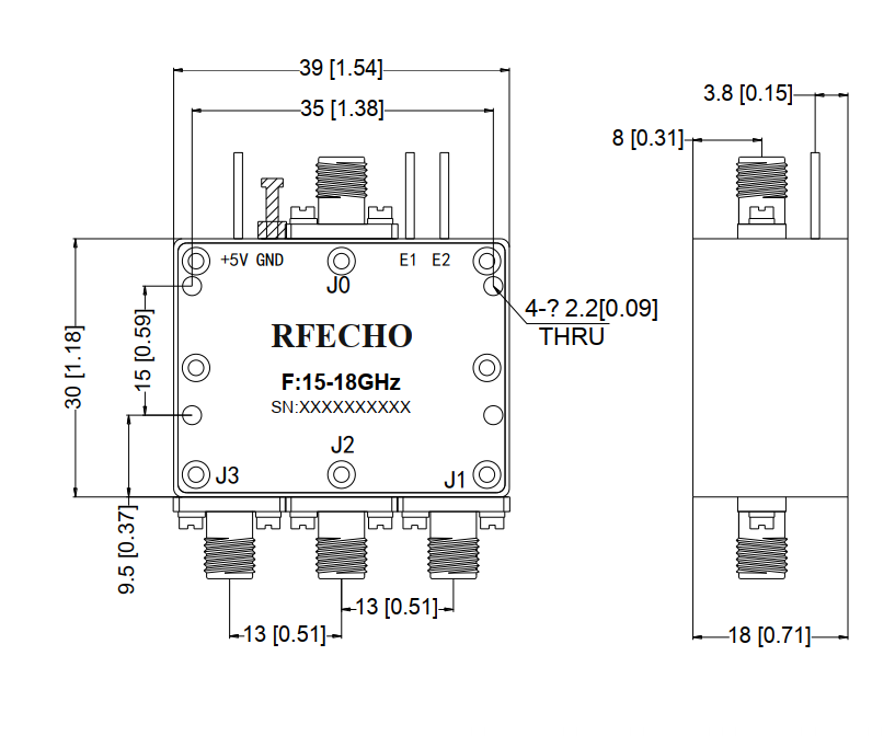 Absorptive Coaxial   SP3T Switch from 15GHz to 18GHz .OSA0315001800A