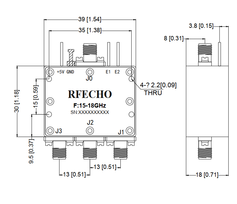 Absorptive Coaxial   SP3T Switch from 15GHz to 18GHz .OSA0315001800A-A