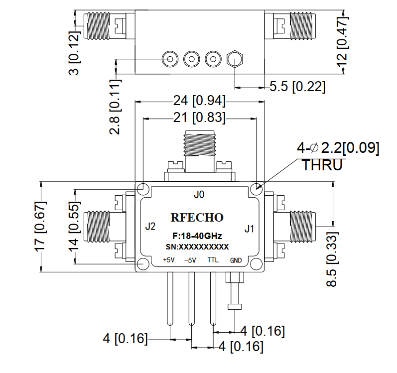 Absorptive Coaxial   SP2T Switch from 18GHz to 40GHz .OSA0218004000A