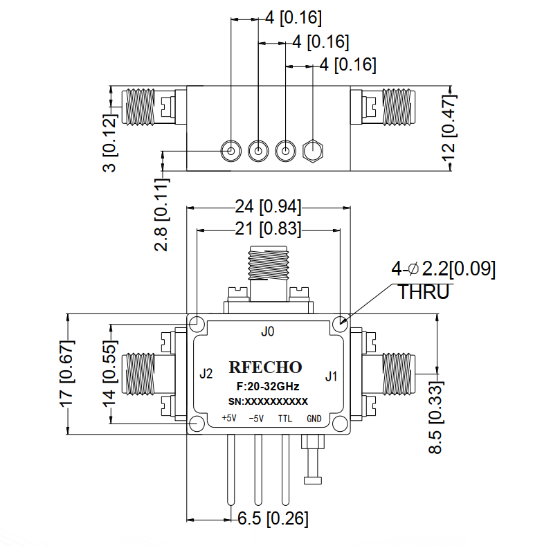 Absorptive Coaxial   SP2T Switch from 20GHz to 32GHz .OSR0220003200A