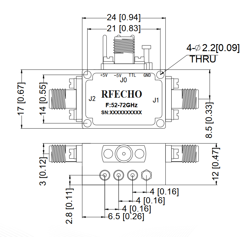 Absorptive Coaxial   SP2T Switch from 52GHz to 72GHz .OSR0252007200A