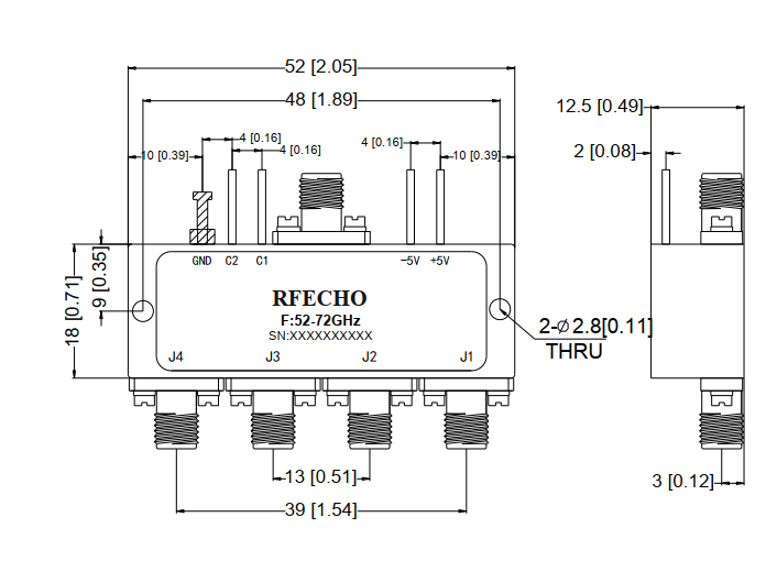 Absorptive Coaxial   SP4T Switch from 52GHz to 72GHz .OSR0452007200A