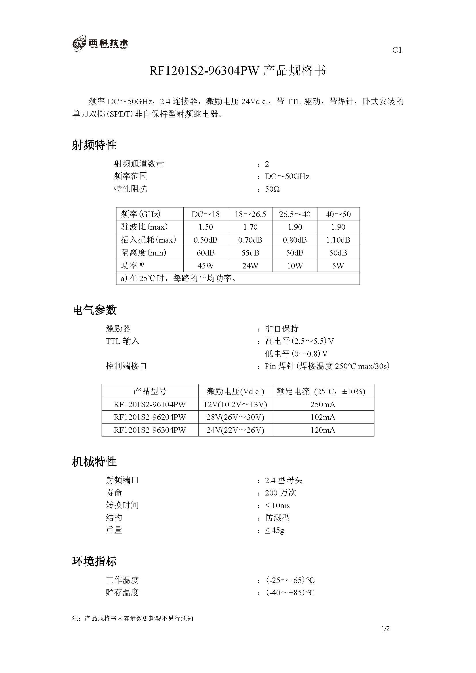 射频继电器-Outline