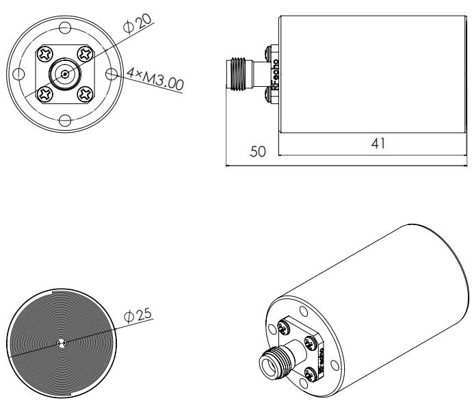 6 GHz to 18 GHz Cavity Backed Spiral Antenna OBS-60180-Outline
