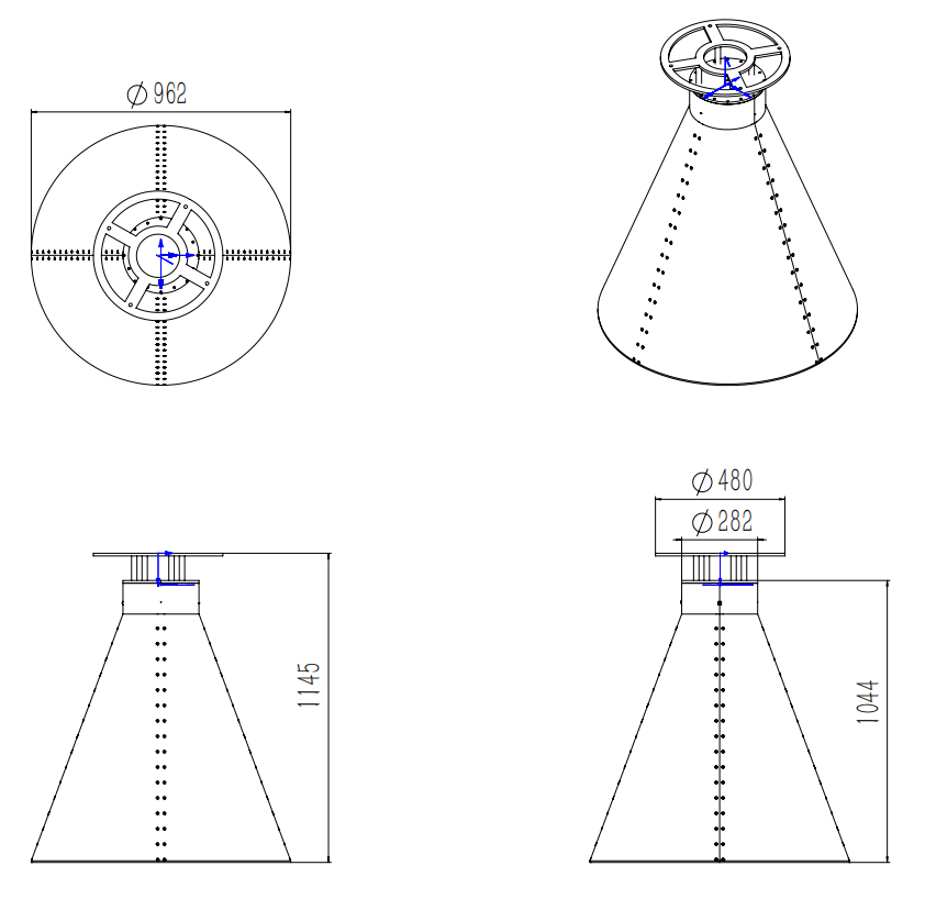 0.6 to 2GHz,11 to 18dBi Gain, Dual Polarized Horn Antenna ODPA-0620-15-Outline