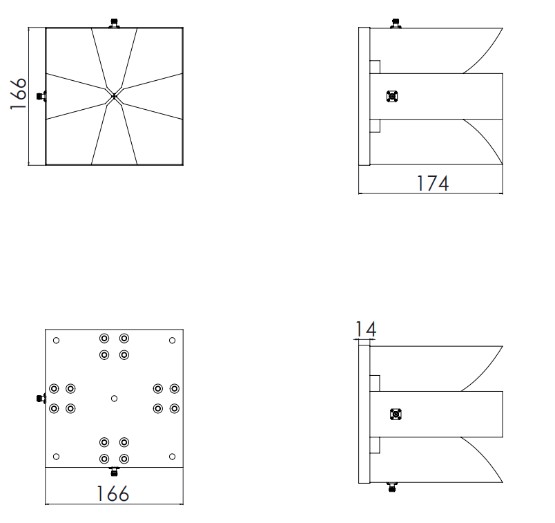 6-7.8 dBi Gain, 0.6GHz to 2GHz, Dual Polarized Horn Antenna ODPA-620-Outline