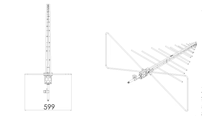 8.5 dBi Gain, 0.03GHz to 1.5GHz, Log-Periodic Antenna OLP-00315-Outline
