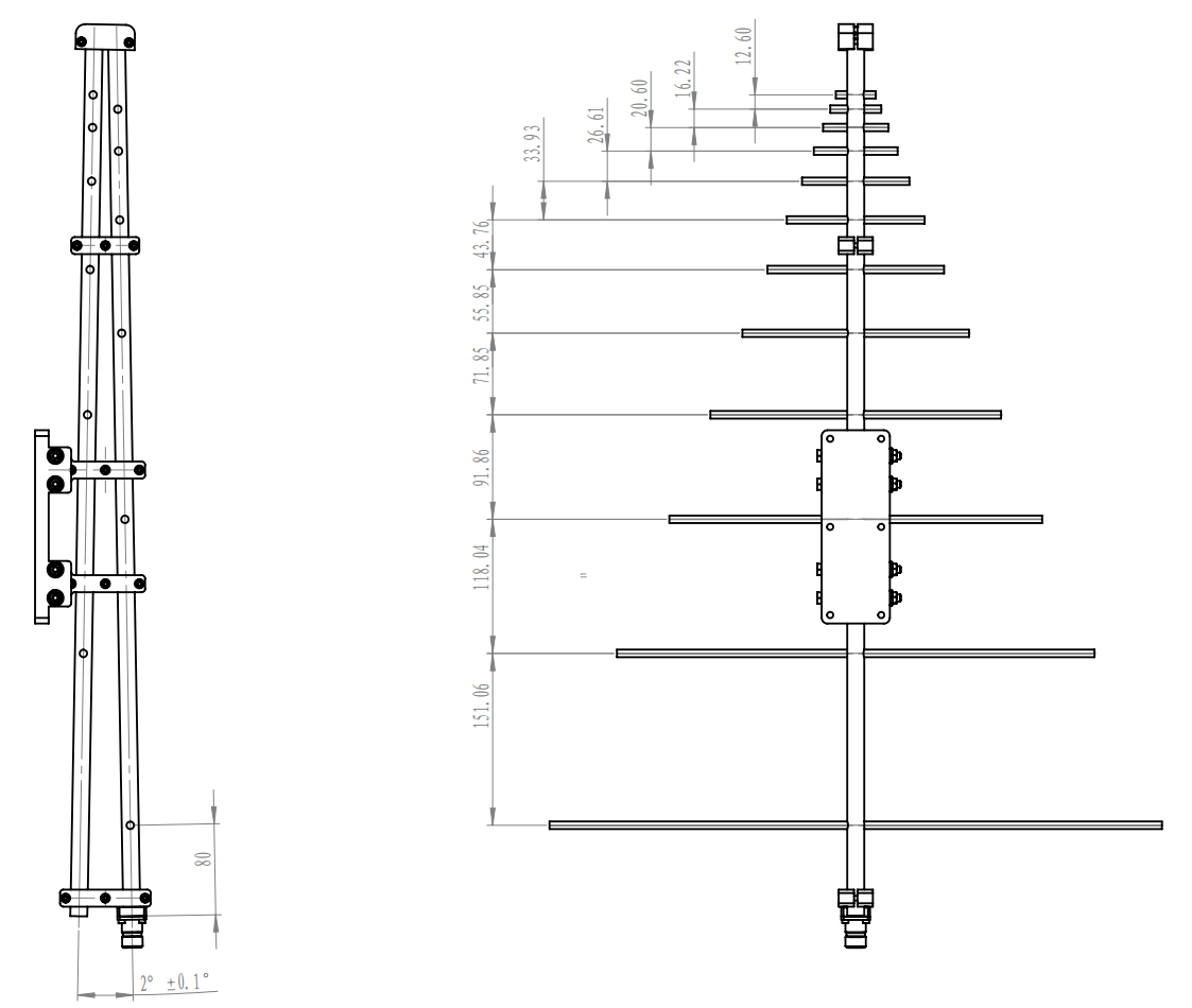 6 dBi Gain, 0.3GHz to 2GHz, Log-Periodic Antenna OLP-320-Outline