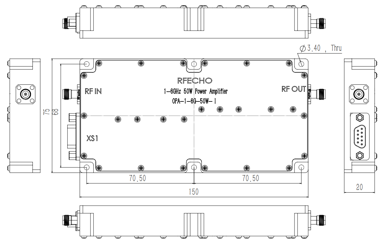 1-6GHz 50W Power Amplifier-Outline