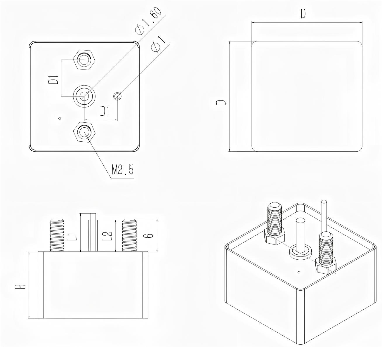 100 V / 10000 uF CAK36S Square High-Energy Composite Tantalum Capacitor-Outline