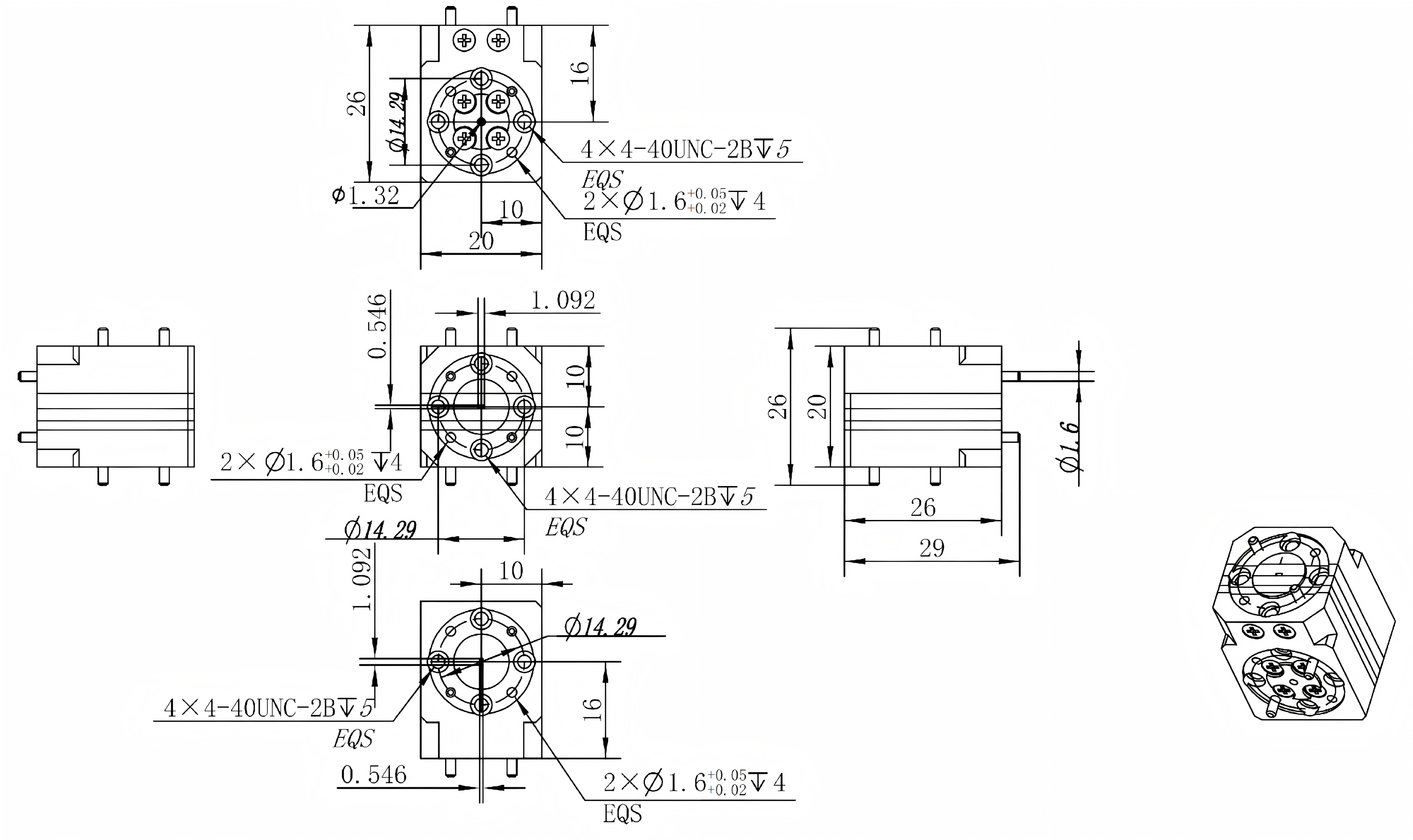 170-260 GHz WR4 Orthomode Transducer-Outline