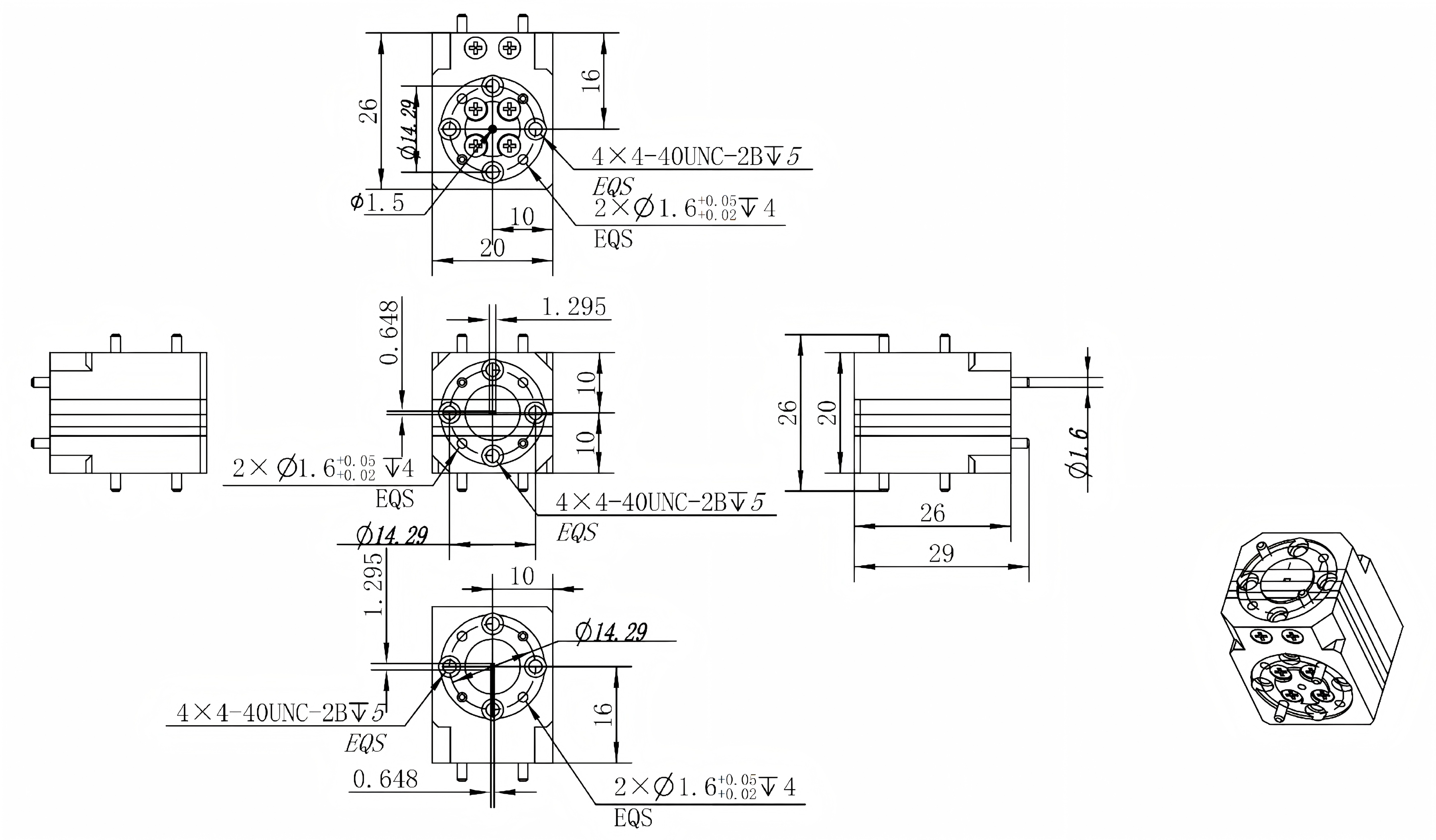 145-220 GHz WR5 Orthomode Transducer-Outline