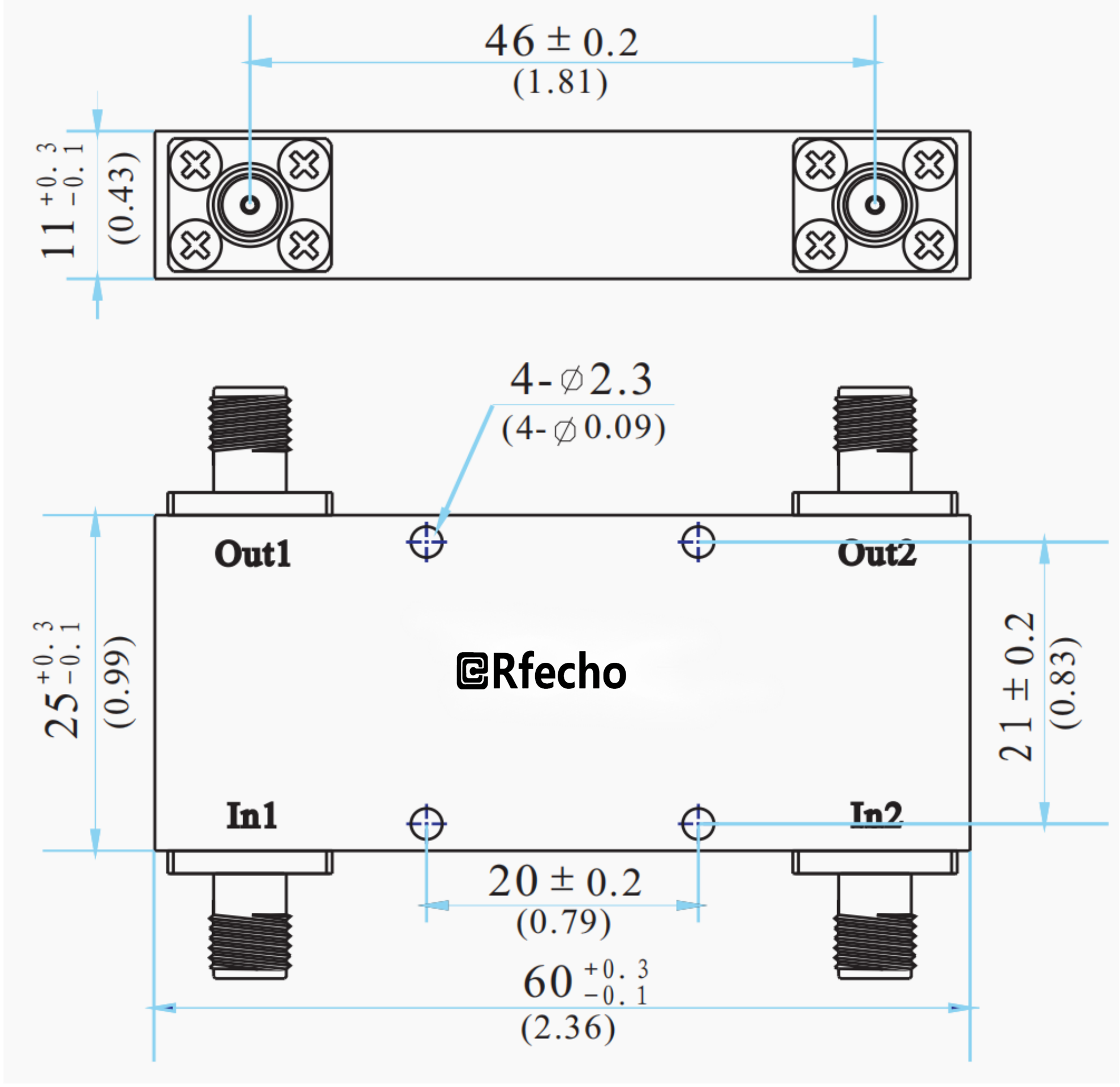 2-18GHz Broadband 90-Degree Hybrid Coupler-Outline
