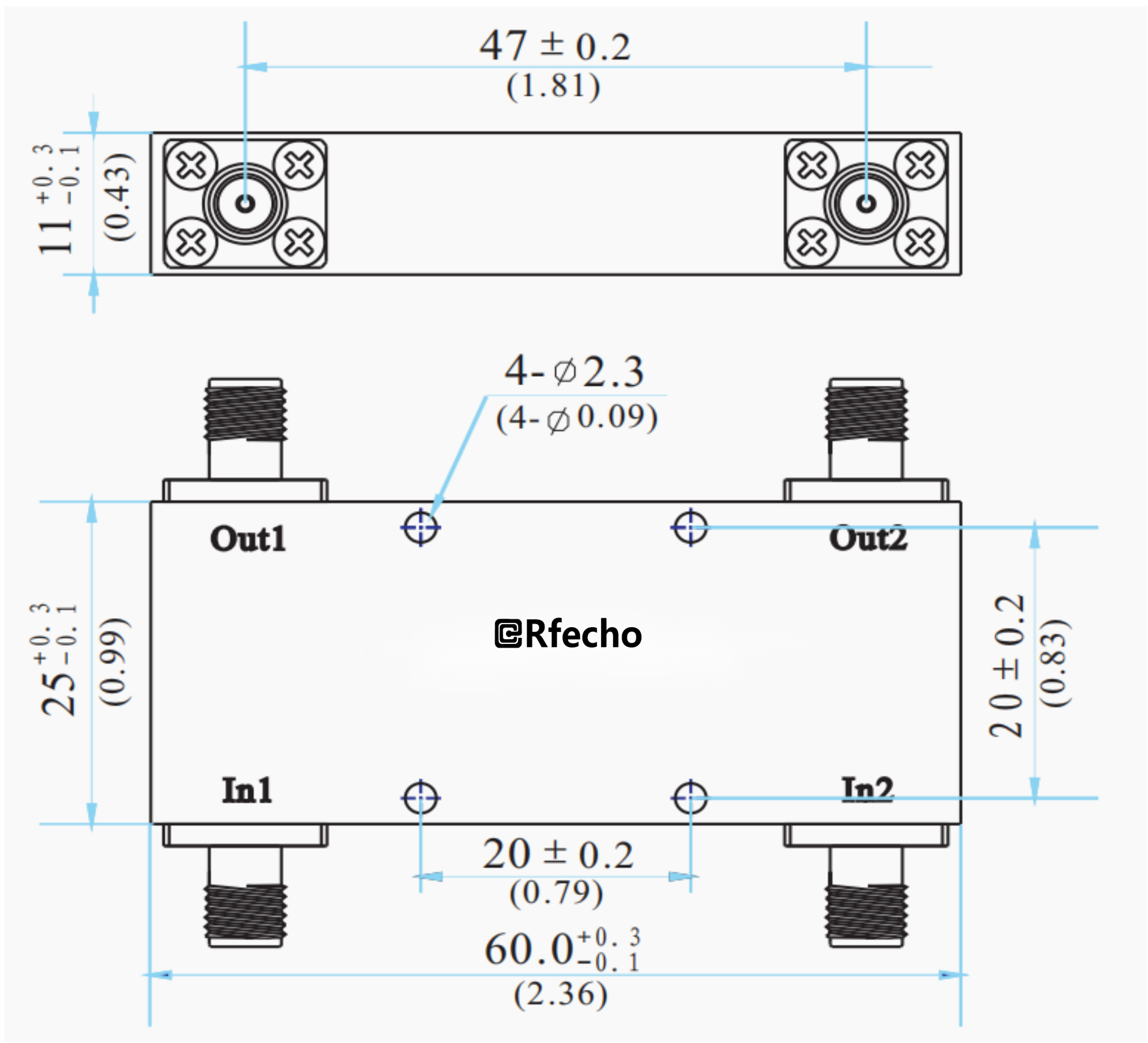 0.2-0.4GHz Broadband 90-Degree Hybrid Coupler-Outline