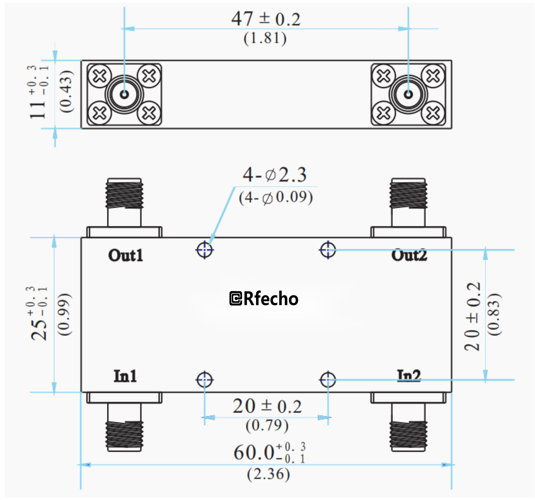 0.25-0.5GHz Broadband 90-Degree Hybrid Coupler-Outline