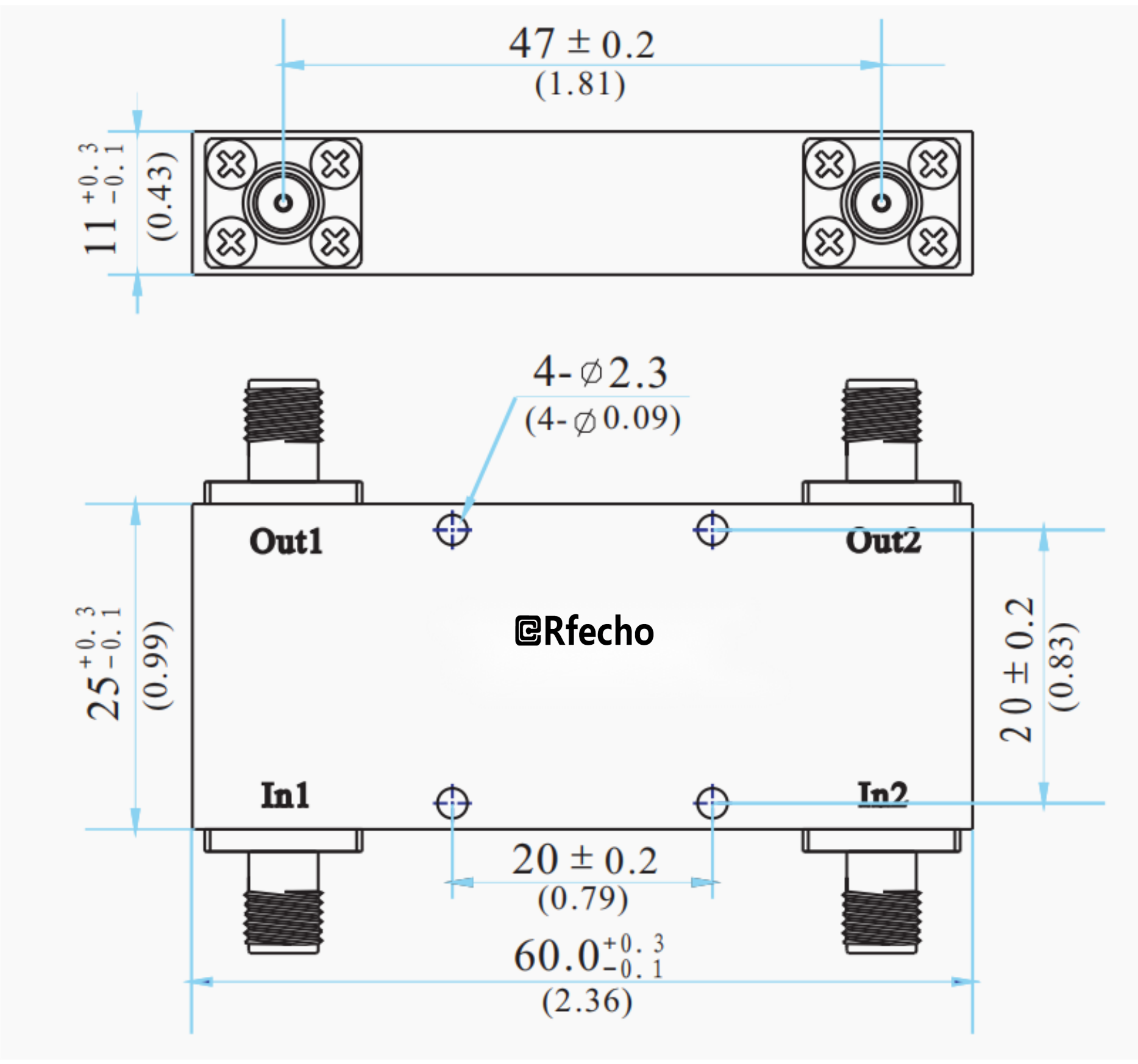 0.35-0.7GHz Broadband 90-Degree Hybrid Coupler-Outline