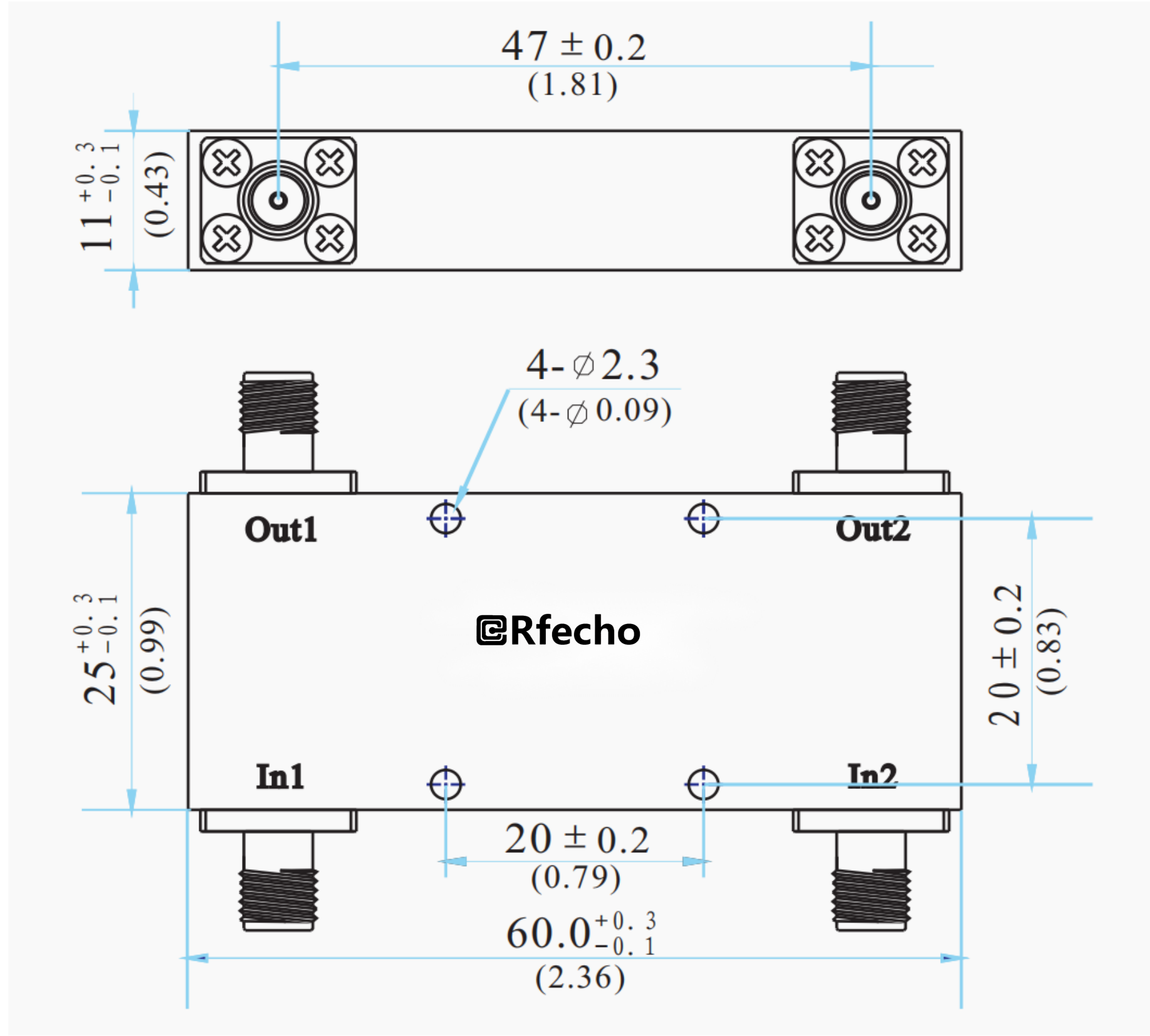 0.4-0.8GHz Broadband 90-Degree Hybrid Coupler-Outline