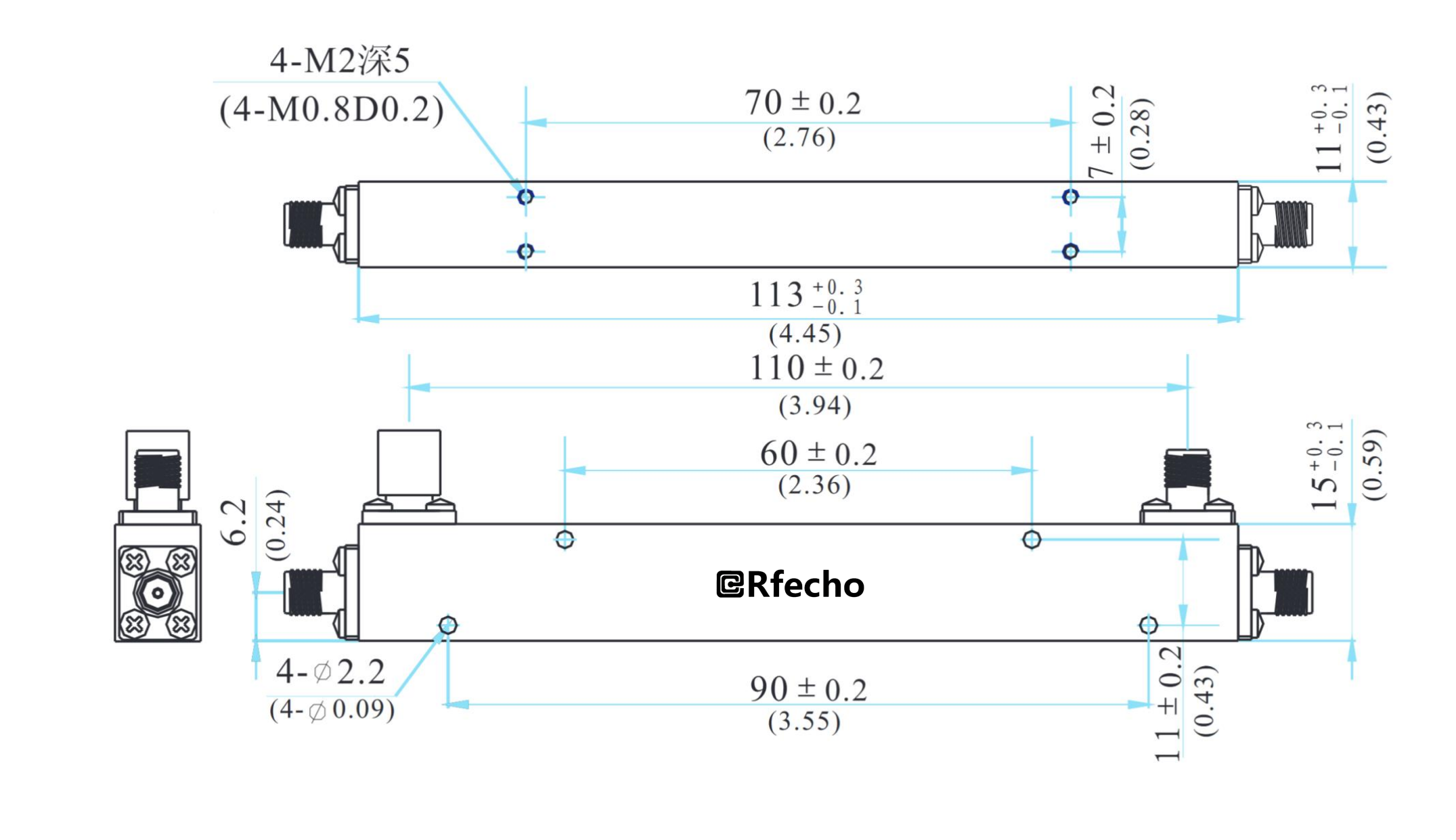 0.5-18GHz 1.6dB OCP-A1 Series General Purpose Directional Coupler-Outline