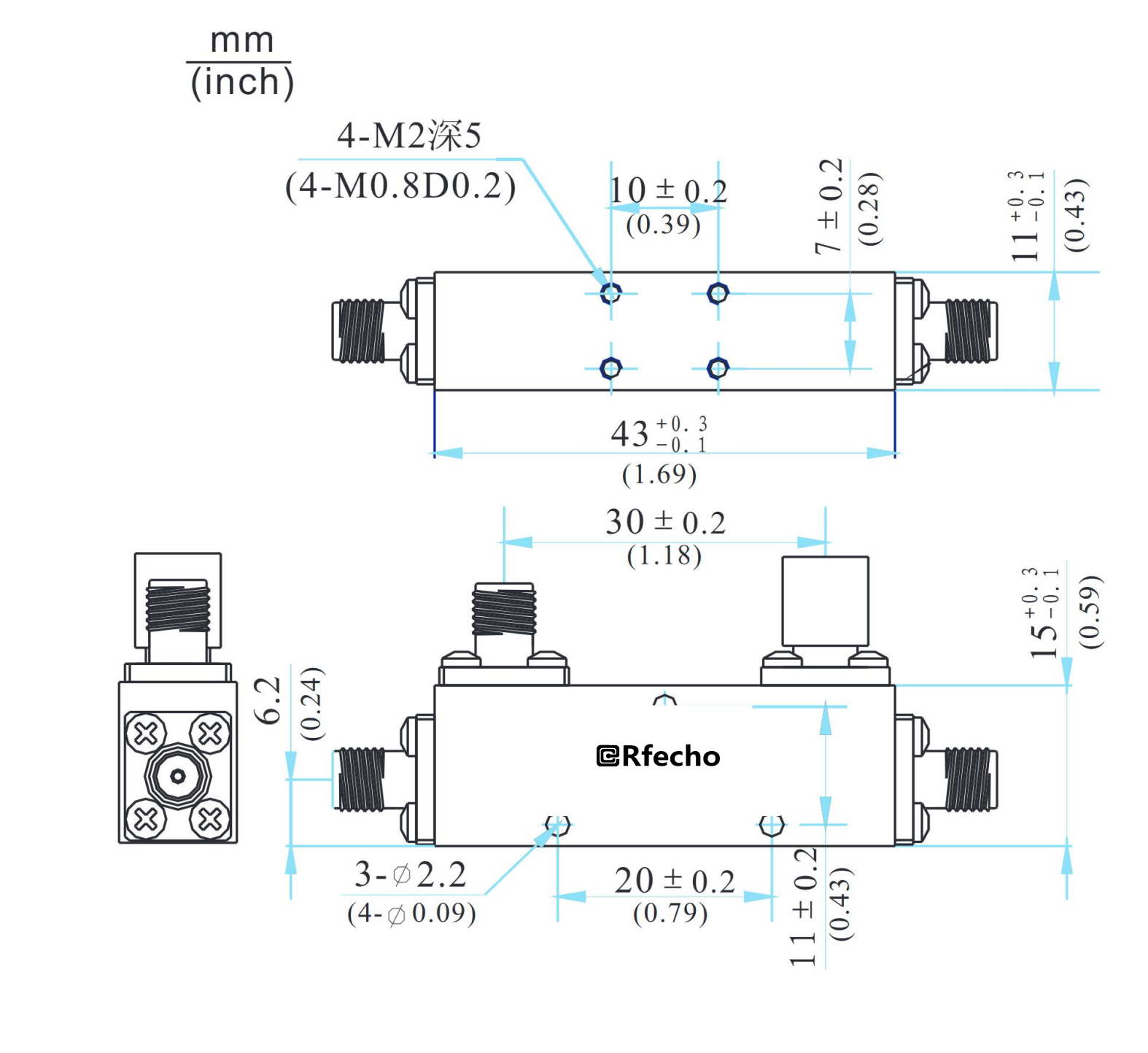 2-18GHz 0.7dB OCP-A1 Series General Purpose Directional Coupler-Outline
