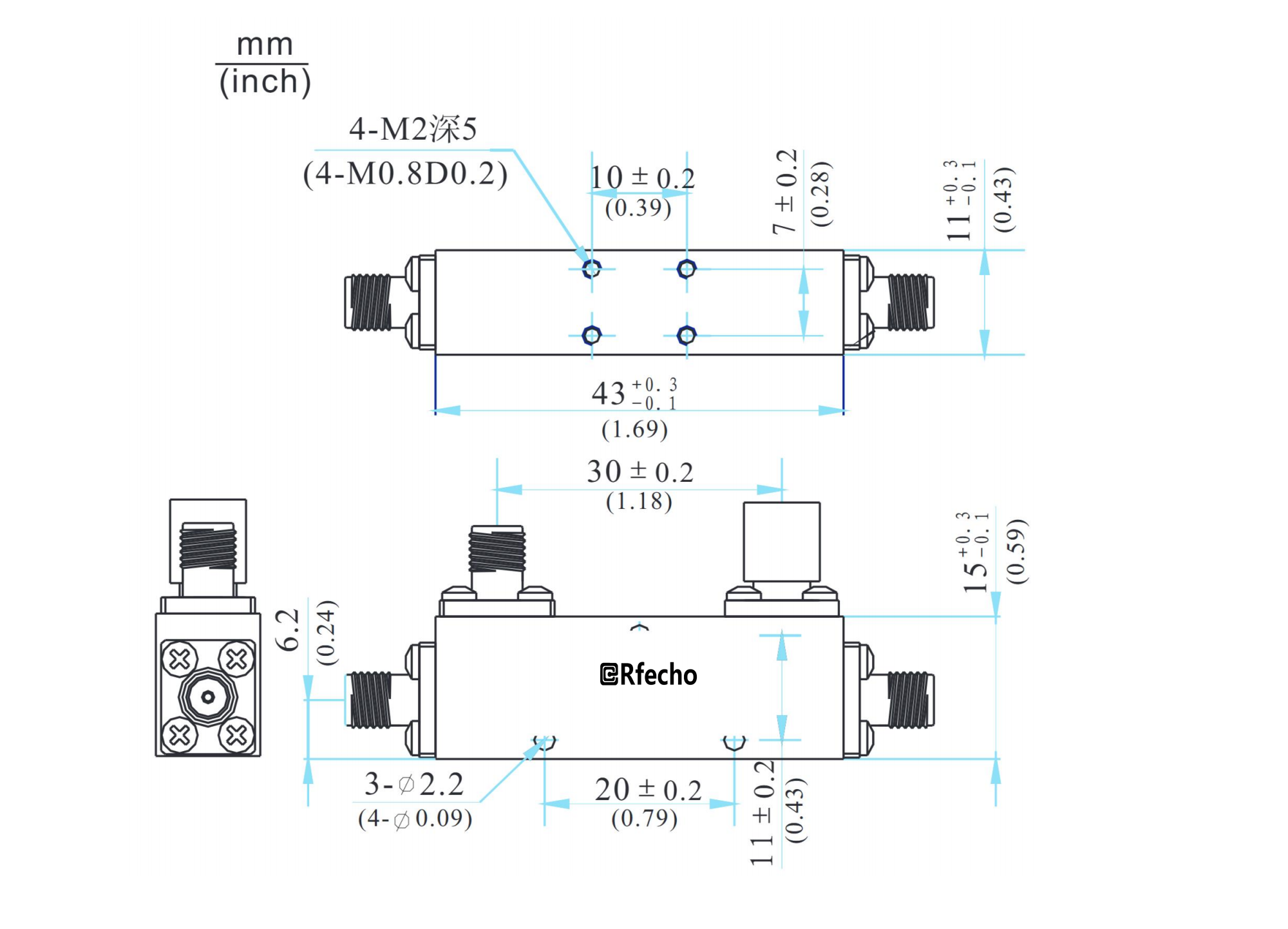 2-18GHz 0.7dB OCP-A1 Series General Purpose Directional Coupler-Outline