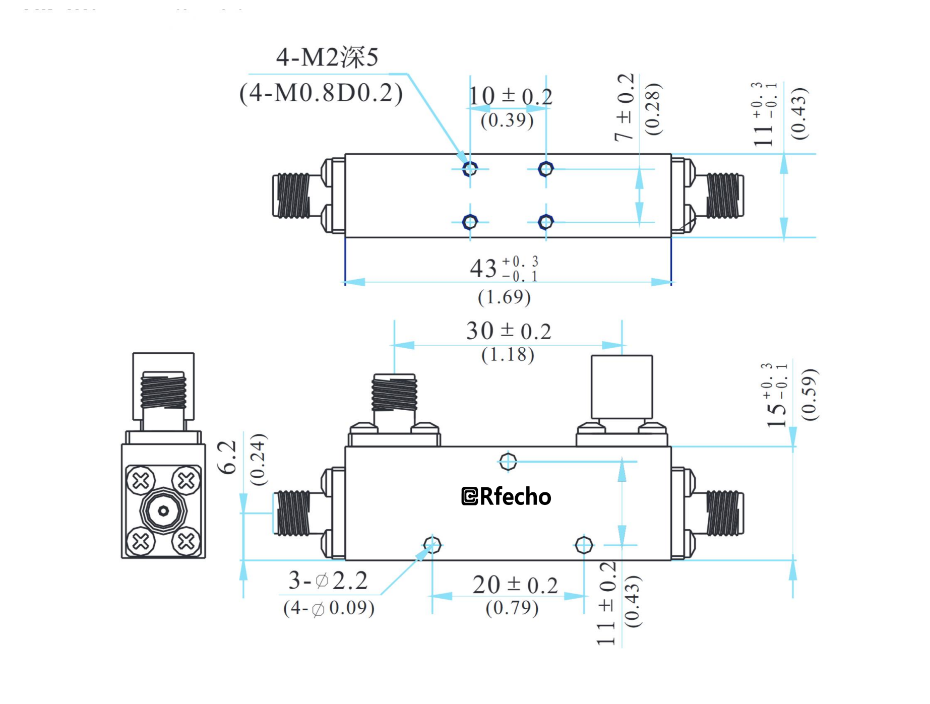 2-18GHz 0.7dB OCP-A1 Series General Purpose Directional Coupler-Outline
