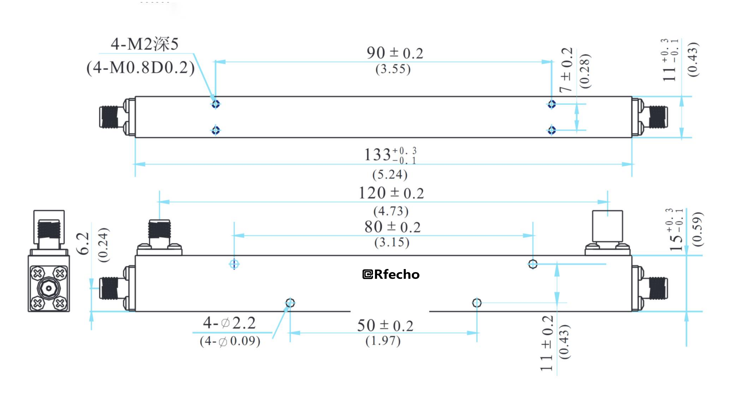 0.5-2GHz 0.4dB OCP-A1 Series General Purpose Directional Coupler-Outline