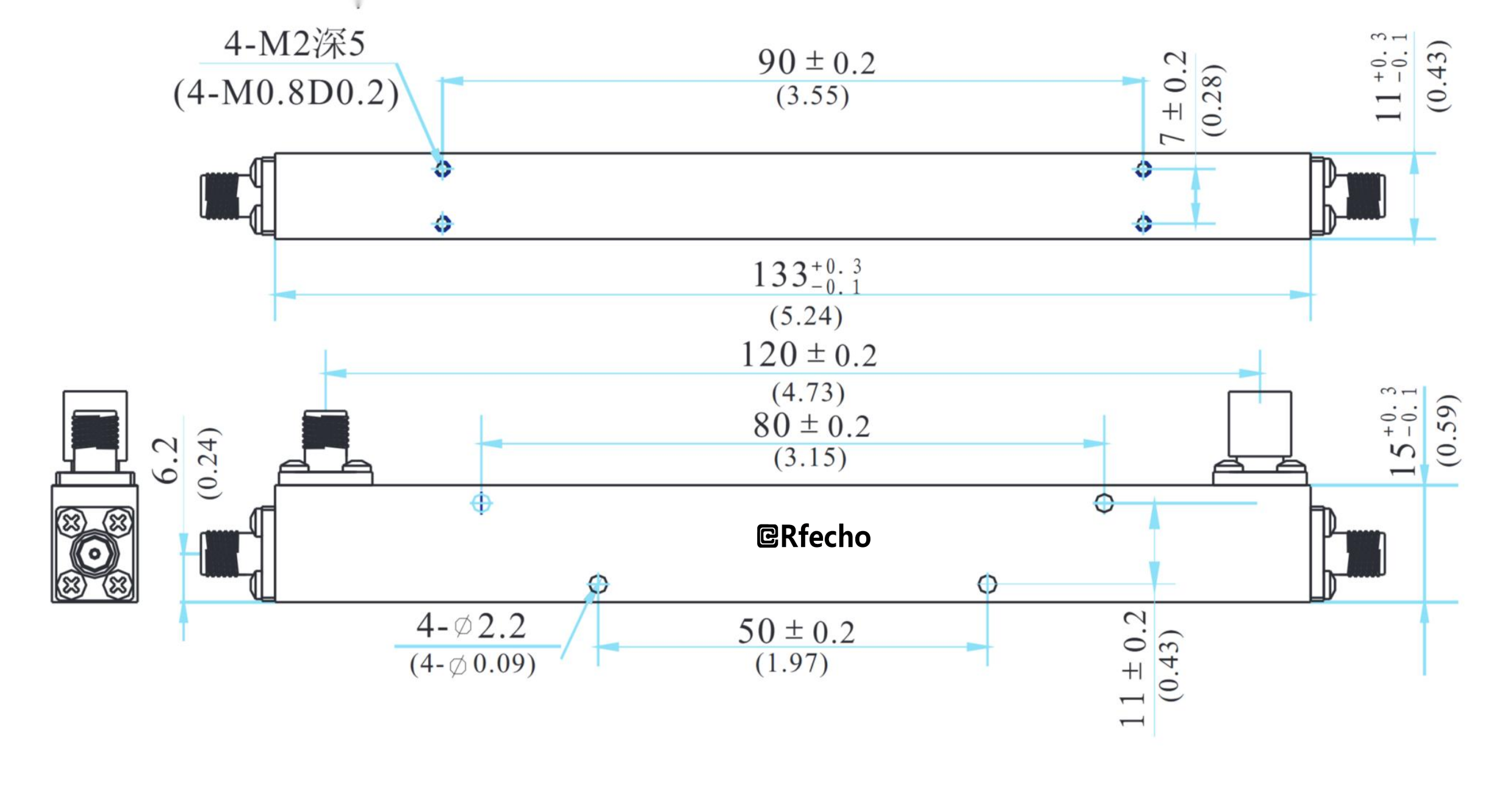 0.5-2GHz 0.4dB OCP-A1 Series General Purpose Directional Coupler-Outline