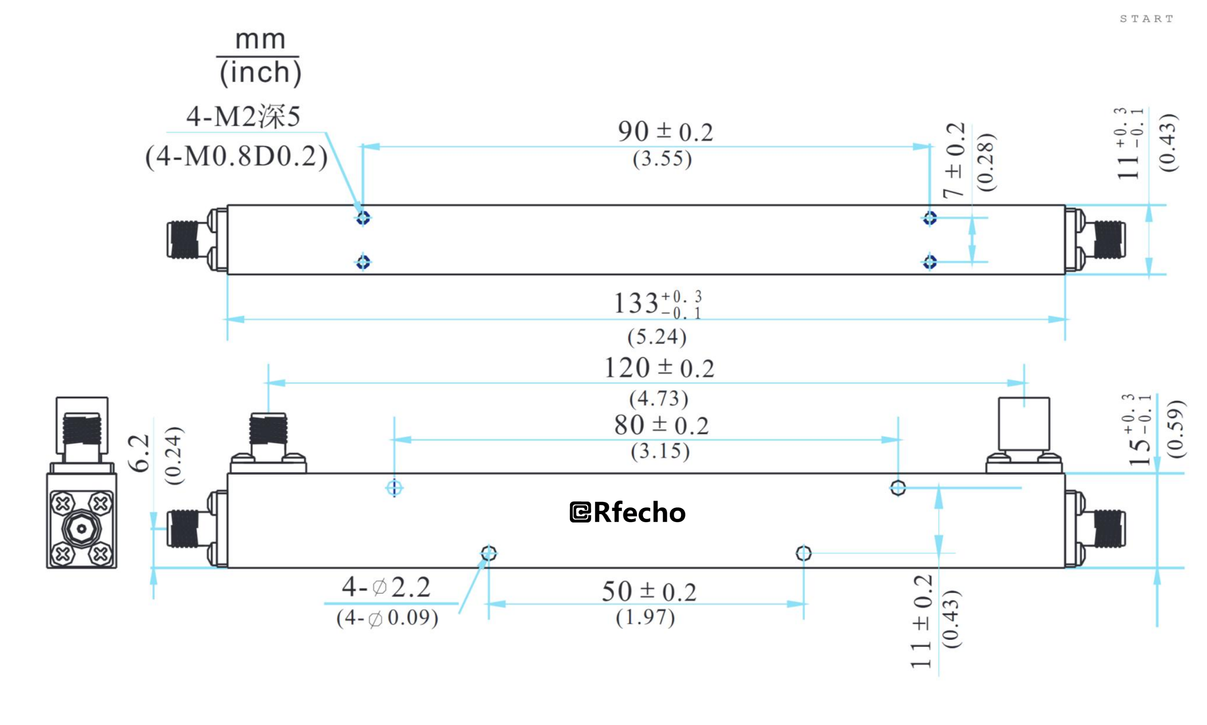 0.5-2GHz 0.5dB OCP-A1 Series General Purpose Directional Coupler-Outline