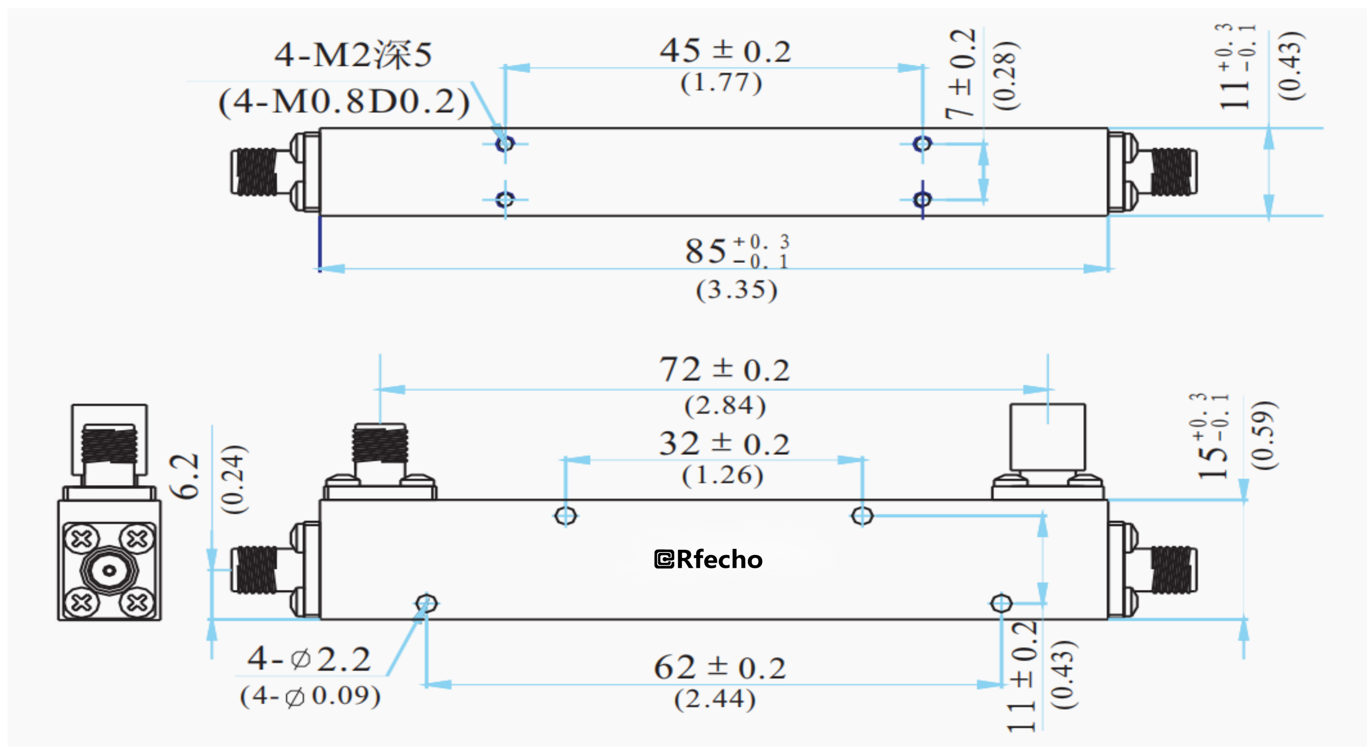0.8-2.5GHz 0.5dB OCP-A1 Series General Purpose Directional Coupler-Outline