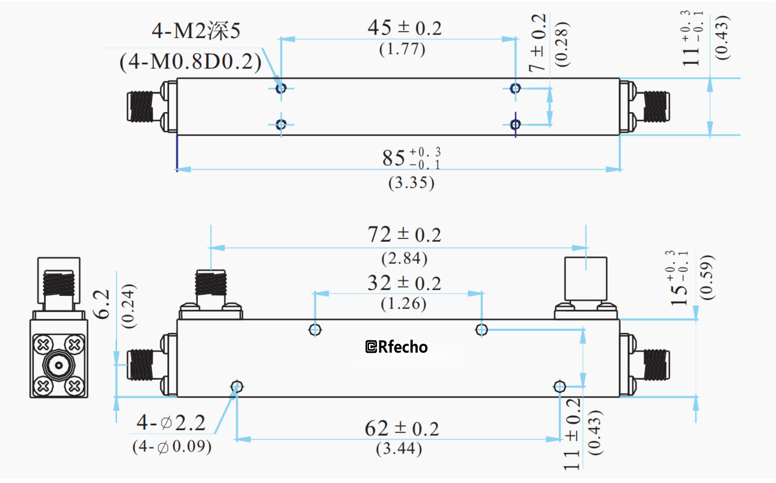 0.8-2.5GHz 0.4dB OCP-A1 Series General Purpose Directional Coupler-Outline