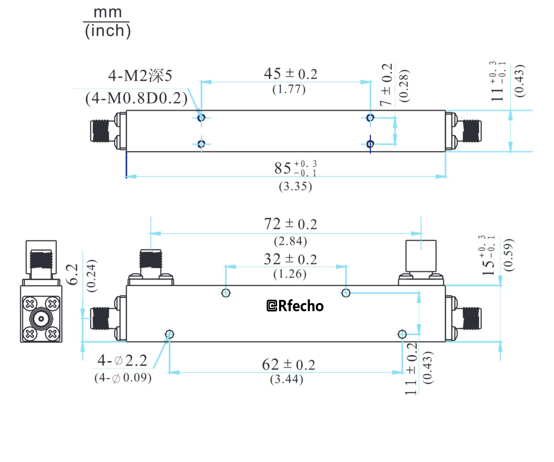 0.8-2.5GHz 0.5dB OCP-A1 Series General Purpose Directional Coupler-Outline