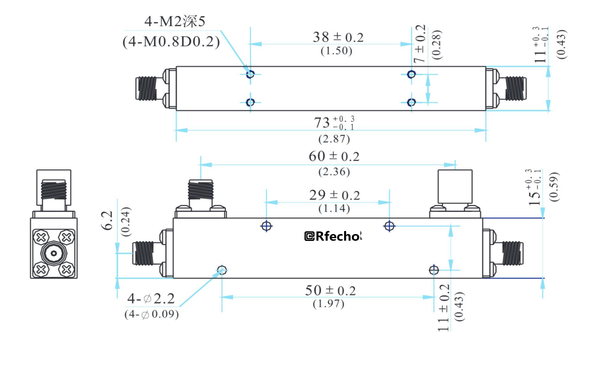 1-4GHz 0.5dB OCP-A1 Series General Purpose Directional Coupler-Outline