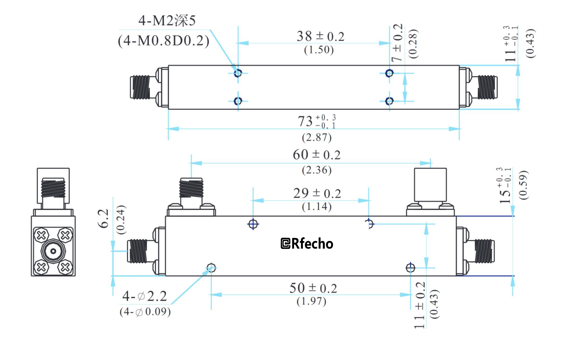 1-4GHz 0.4dB OCP-A1 Series General Purpose Directional Coupler-Outline