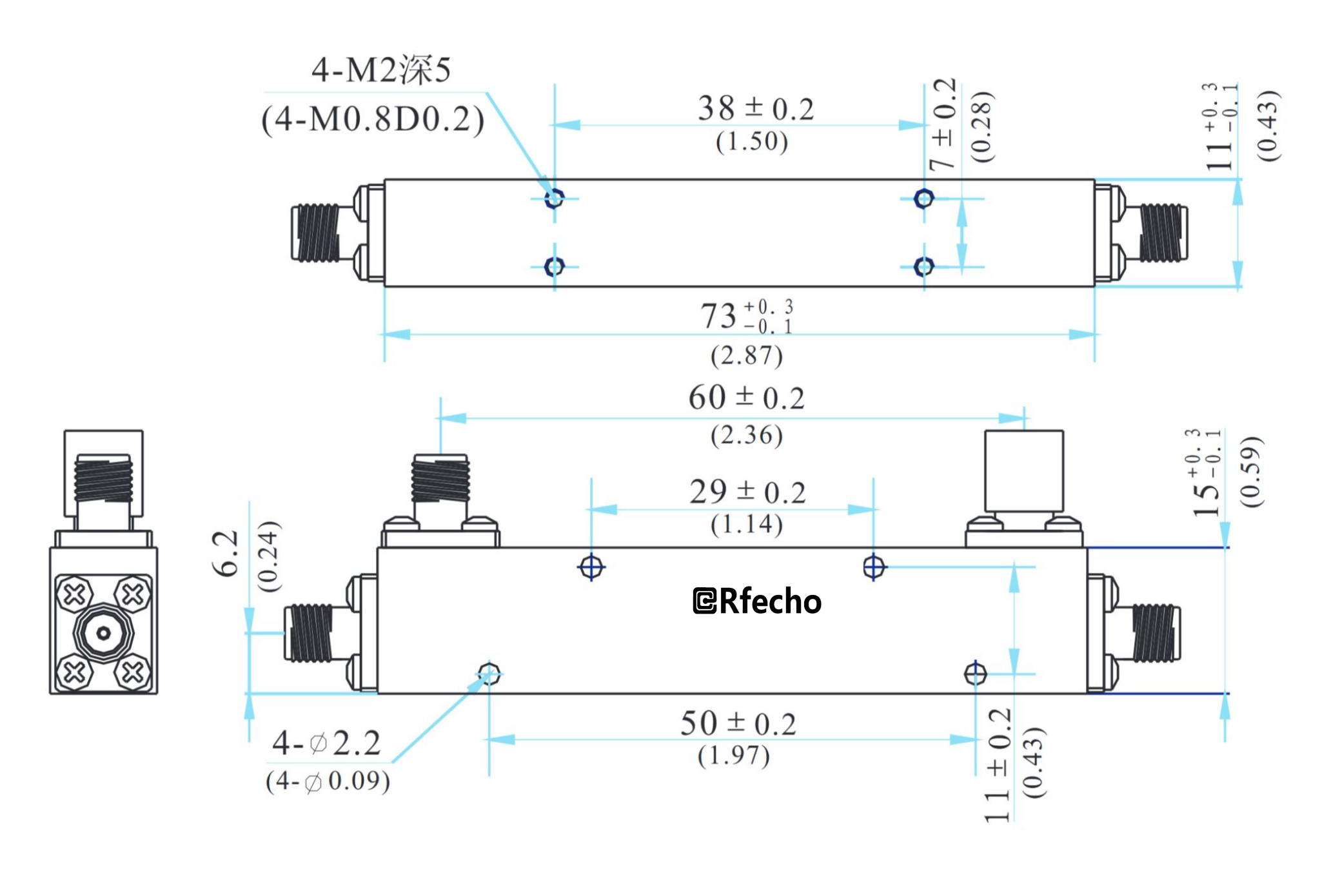 1-4GHz 0.4dB OCP-A1 Series General Purpose Directional Coupler-Outline
