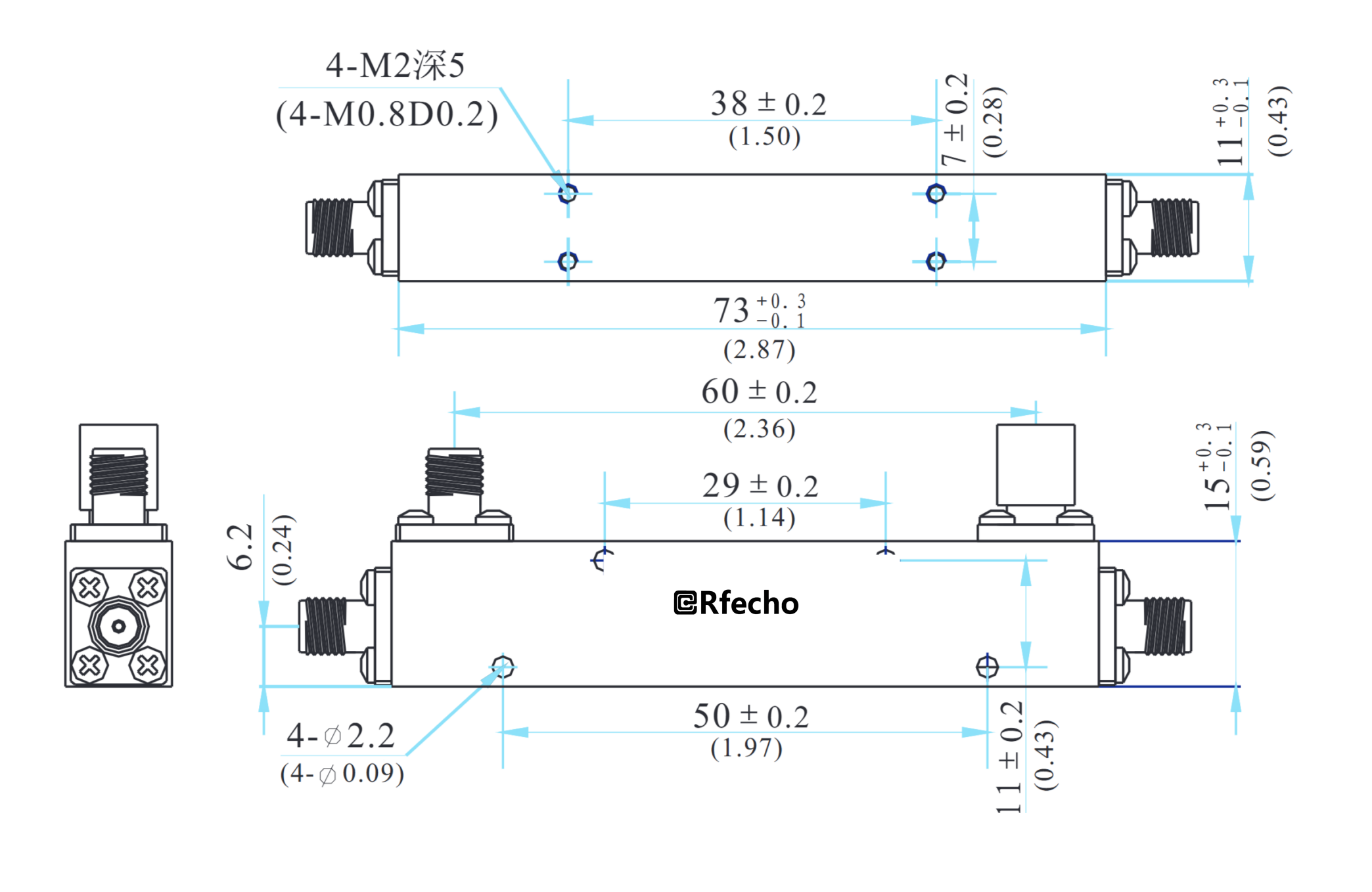 1-4GHz 0.5dB OCP-A1 Series General Purpose Directional Coupler-Outline