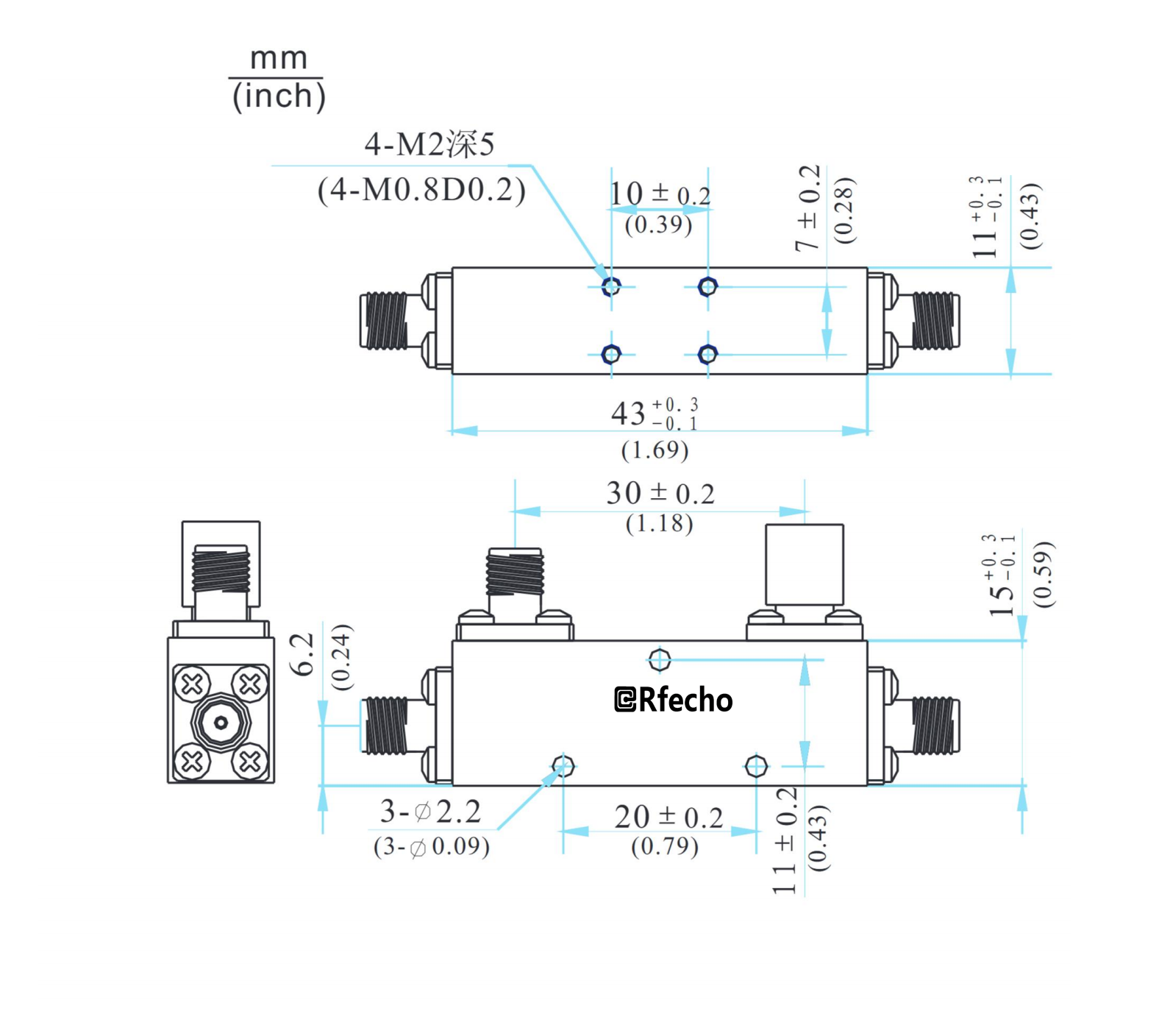 2-8GHz 0.4dB OCP-A1 Series General Purpose Directional Coupler-Outline