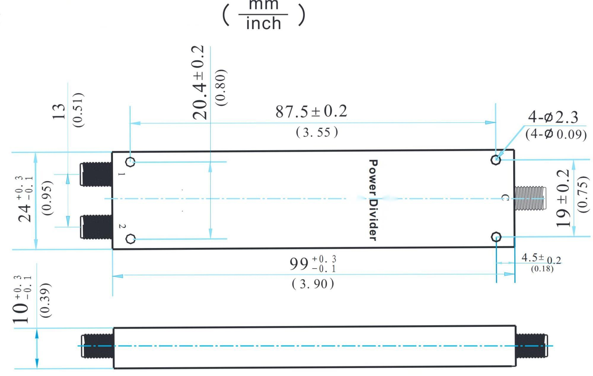 1-18GHz Insertion Loss 1.6dB SMA Connector 0° Power Divider-Outline