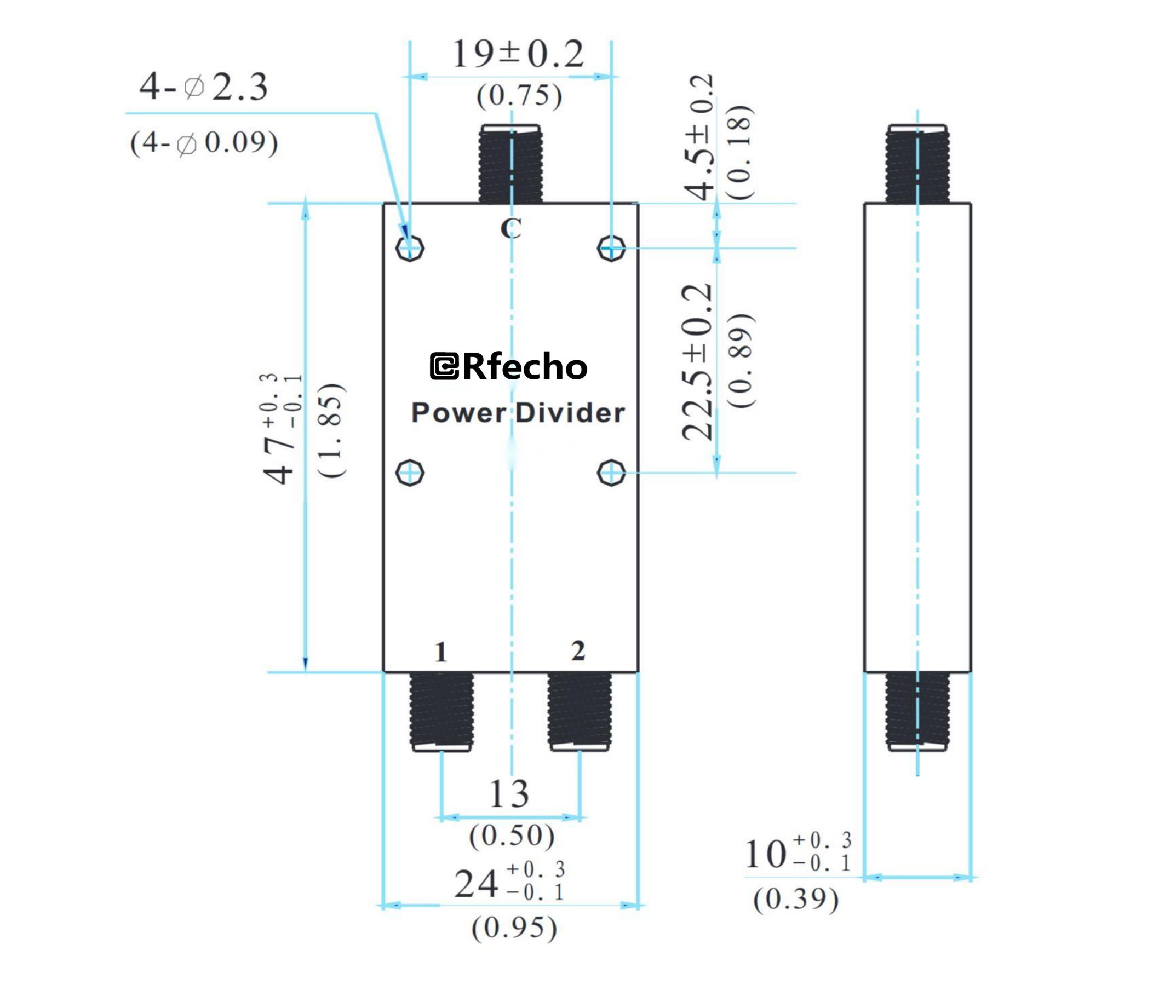 2-18GHz Insertion Loss 1.20dB SMA Connector 0° Power Divider-Outline