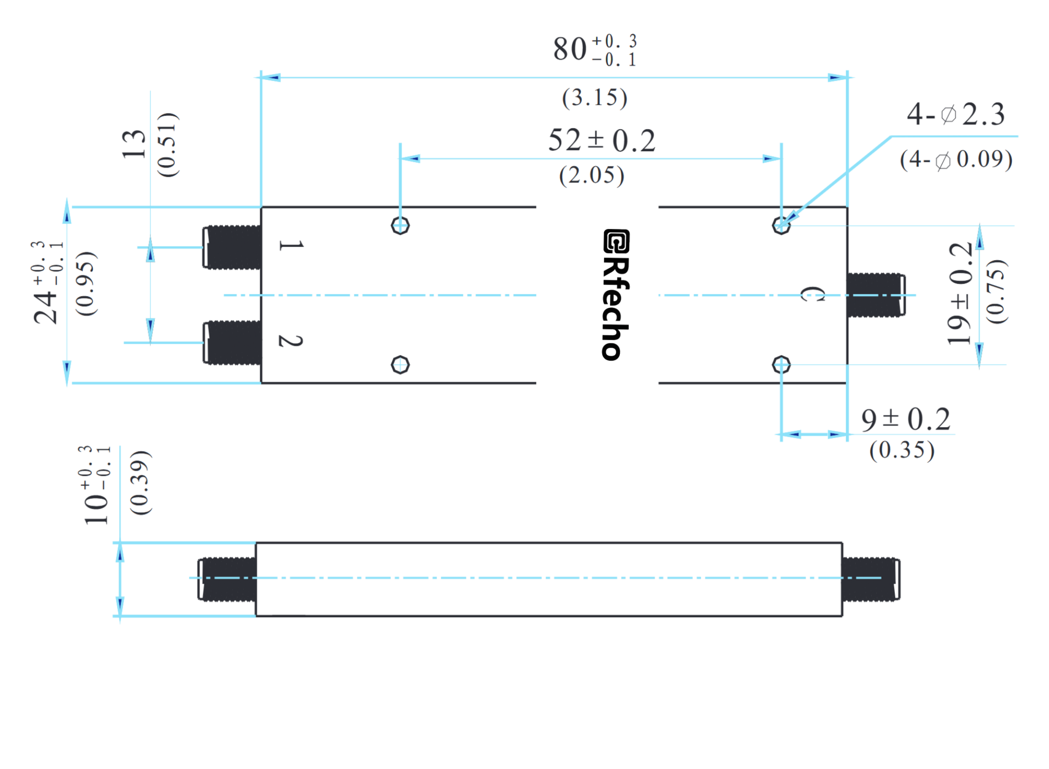 1-12.4GHz Insertion Loss 1.50dB SMA Connector 0° Power Divider-Outline