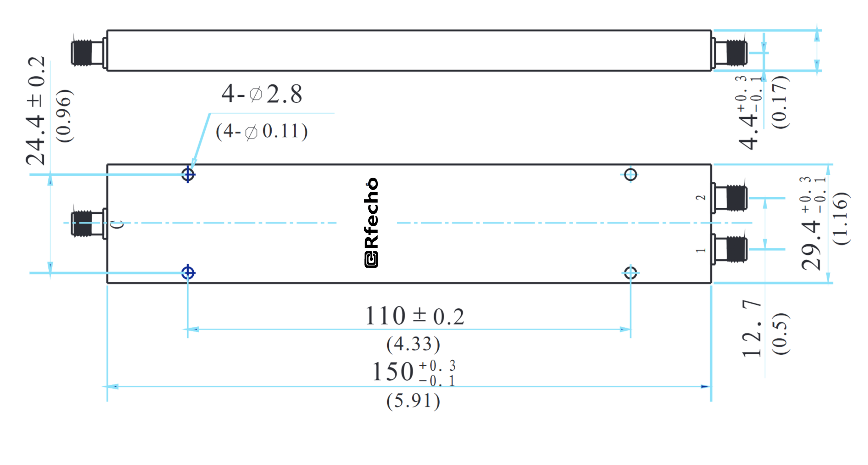 0.5-6GHz Insertion Loss 0.80dB SMA Connector 0° Power Divider-Outline