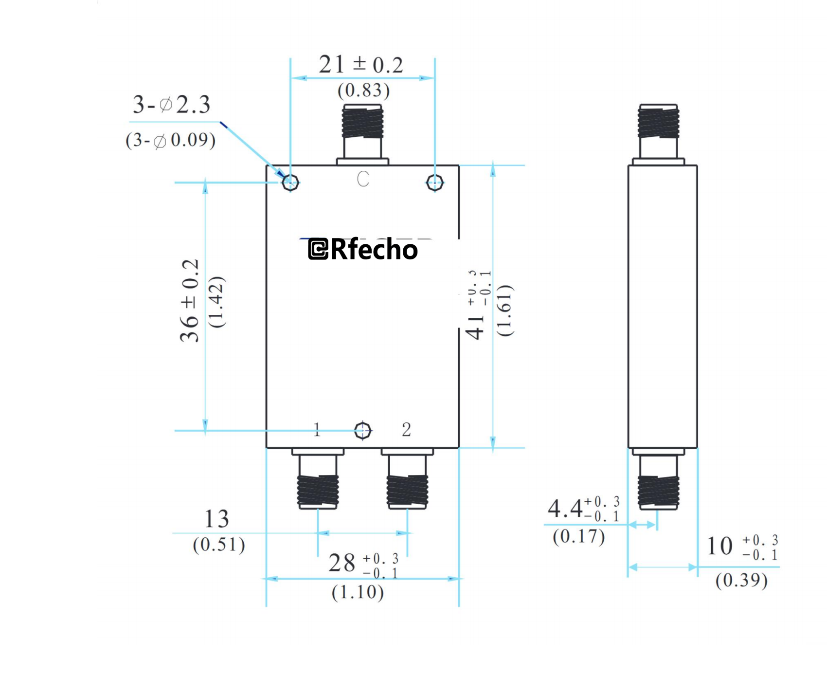 1-8GHz Insertion Loss 1.20dB SMA Connector 0° Power Divider-Outline