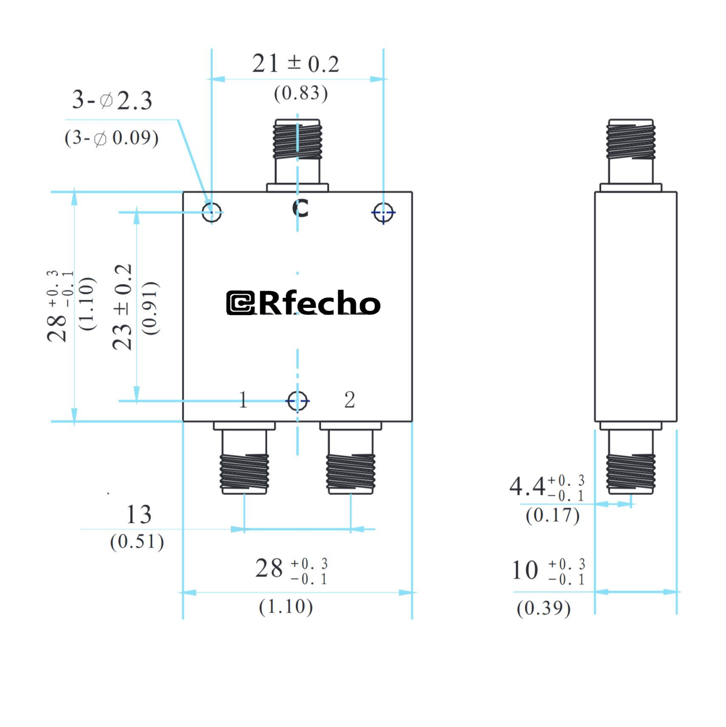 2-8GHz Insertion Loss 0.60dB SMA Connector 0° Power Divider-Outline