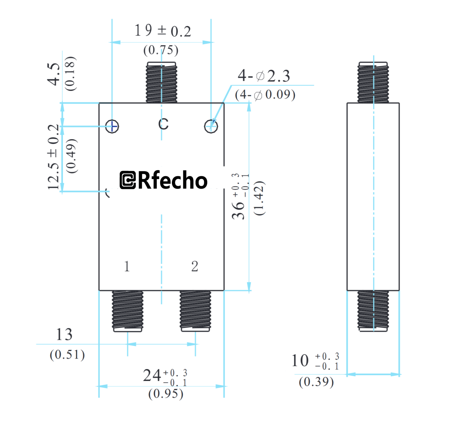 4-18GHz Insertion Loss 0.80dB SMA Connector 0° Power Divider-Outline
