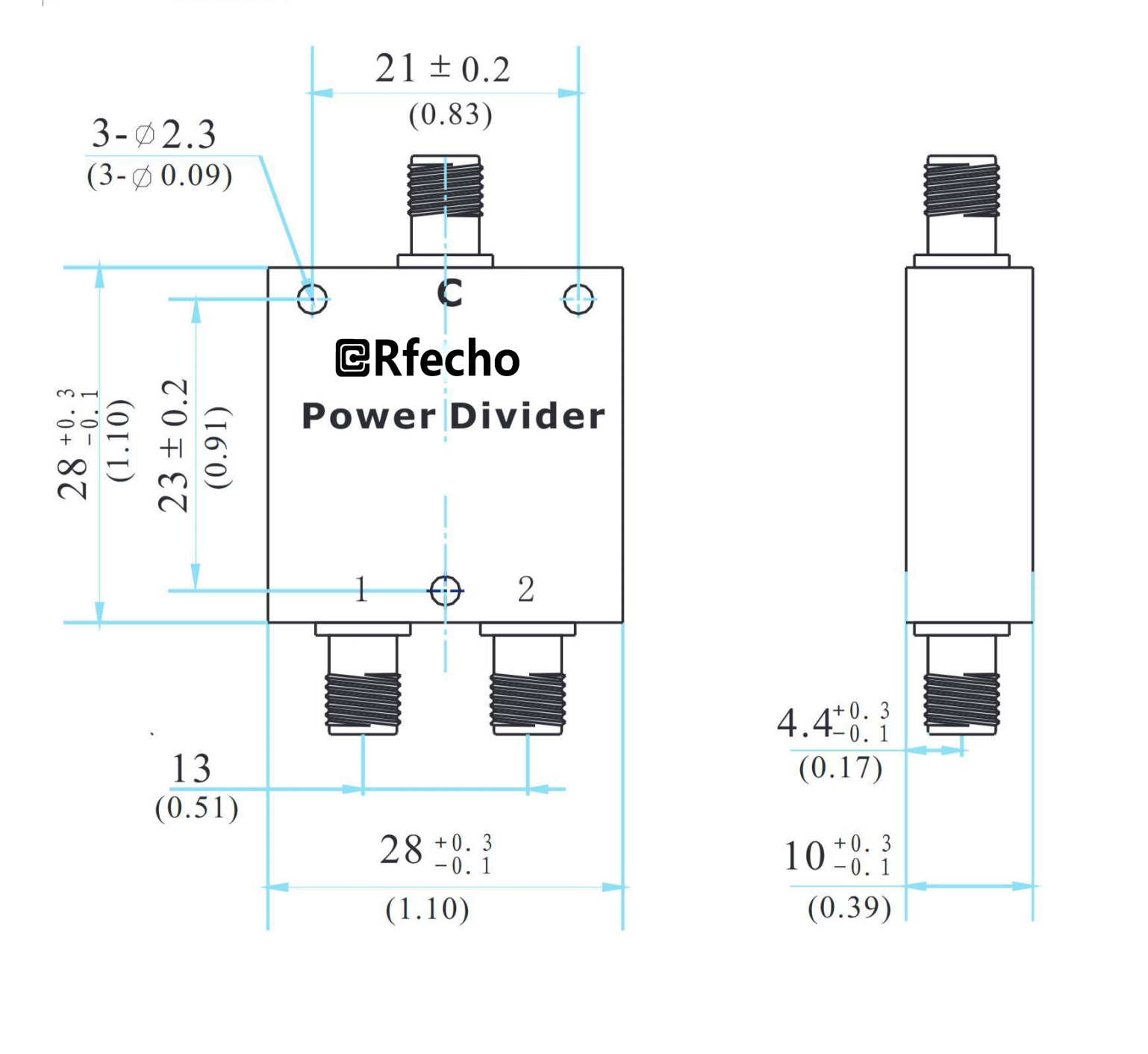 4-8GHz Insertion Loss 0.5dB SMA Connector 0° Power Divider-Outline